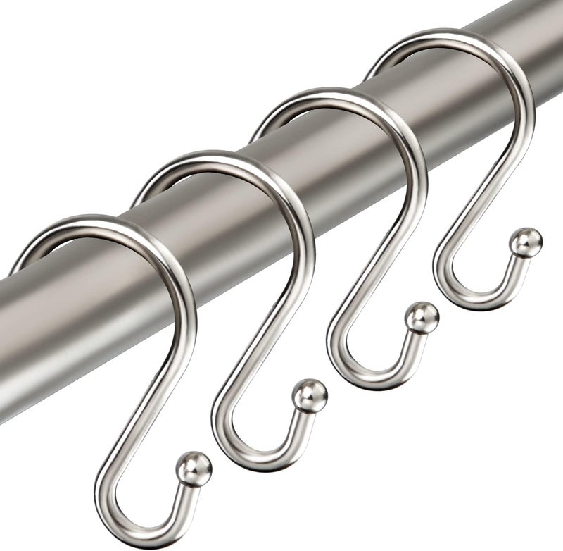 TOPROD Shower Curtain Hooks Rings, Zinc Alloy S Shaped Shower Hooks Rust Proof, Shower Curtain Hangers for Shower Curtain, Kitchen, Wardrobe & Garden, Brushed Nickel, Set of 12 - Image 1